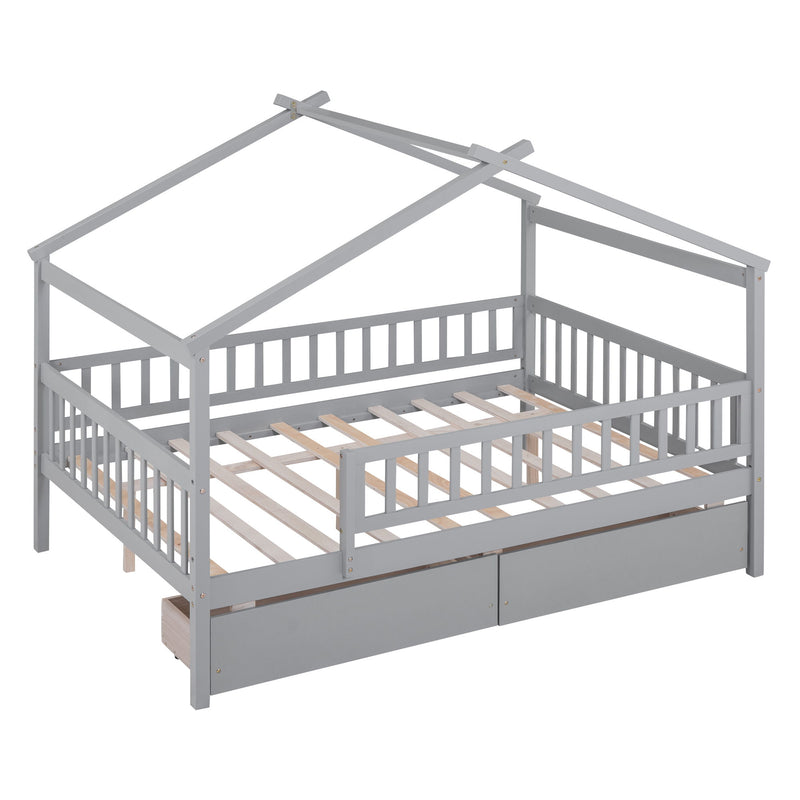 DreamHaus house bed with built-in storage drawers, perfect for kids' bedrooms, featuring a cozy design and ample storage space.