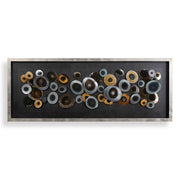 Silver shadow box wall decor discs by Uttermost, featuring layered round metal designs for modern interior decoration.