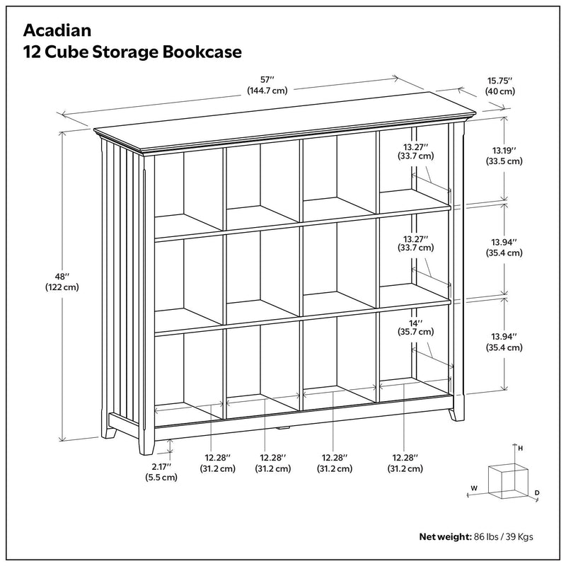 Handcrafted Acadian cube storage organizer by Simpli-Home with open compartments and natural wood finish.