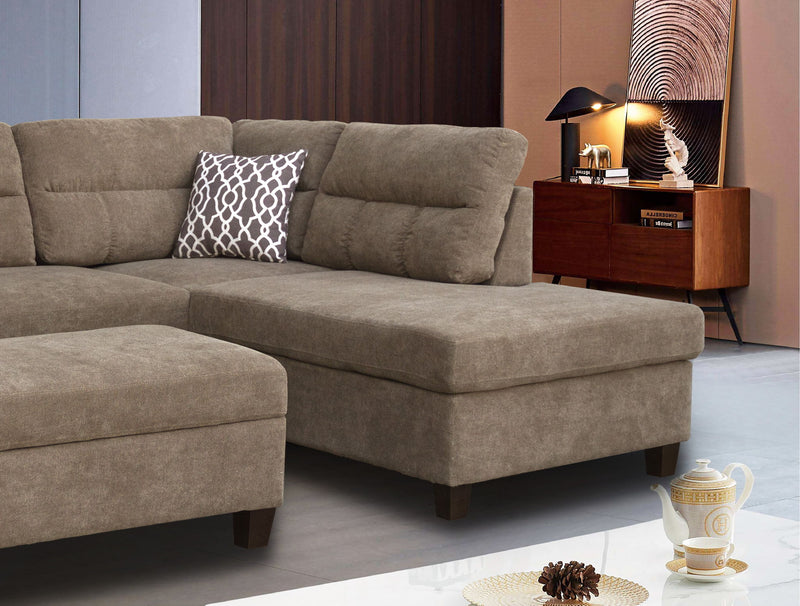 Diego - Fabric Sectional Sofa With Right Facing Chaise, Storage Ottoman, And 2 Accent Pillows - R&R Furniture Gallery (Fountain Valley, CA)