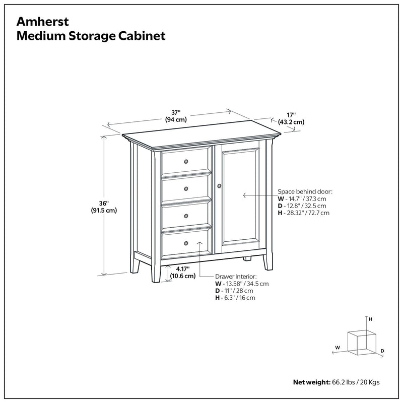 Handcrafted medium Amherst accent storage cabinet by Simpli-Home with wooden finish and modern design.