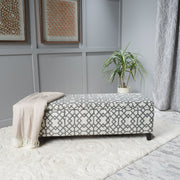 Quotient - Upholstered Storage Ottoman With Tapered Block Feet - Gray / White - R&R Furniture Gallery (Fountain Valley, CA)