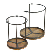 Round Stool Table With Iron Base (Set of 2) - Brown / Black - R&R Furniture Gallery (Fountain Valley, CA)