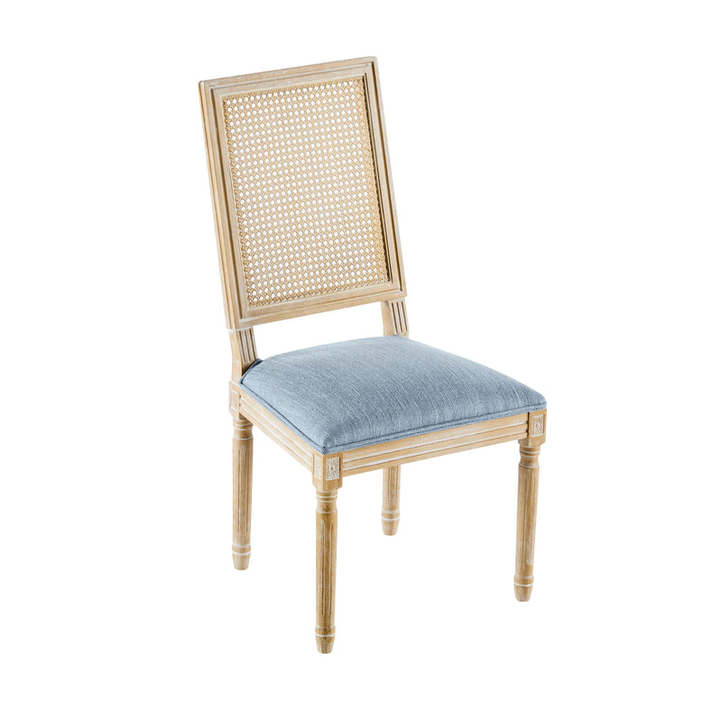 French Country Dining Chair With Rectangular Cane Backrest And Smooth Upholstered Seating - R&R Furniture Gallery (Fountain Valley, CA)
