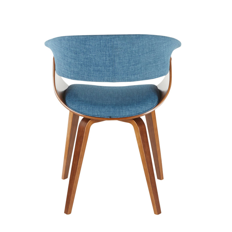 Set of two vintage mid-century modern dining chairs by Lumi Source with sleek wooden frames and upholstered seats.