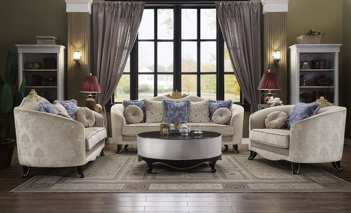 Sheridan - Loveseat With 5 Pillows - Cream Fabric - R&R Furniture Gallery (Fountain Valley, CA)