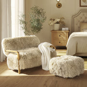 Enchante - New Zealand Sheepskin Rectangular Accent Ottoman - Taupe / Natural - R&R Furniture Gallery (Fountain Valley, CA)