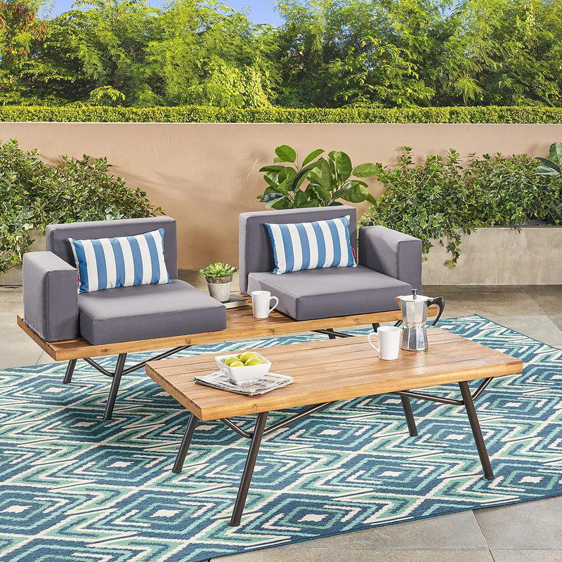2 Piece Patio Set With Loveseat And Coffee Table - Natural / Dark Gray - R&R Furniture Gallery (Fountain Valley, CA)
