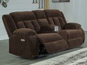 Free Wake - Double Relcining Power Loveseat With Console - Chocolate - R&R Furniture Gallery (Fountain Valley, CA)