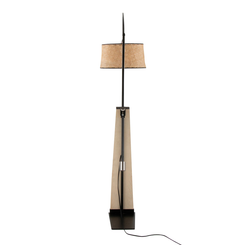Lumi Source Robyn mid-century modern floor lamp with a sleek metal stand and a round fabric shade, ideal for stylish living spaces.