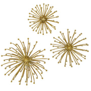 Set of three gold metal wall decor pieces by Uttermost, featuring modern geometric design for stylish interior decoration.