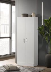 Lilola Home Alara height simplistic double door white storage cabinet with clean lines and spacious interior.
