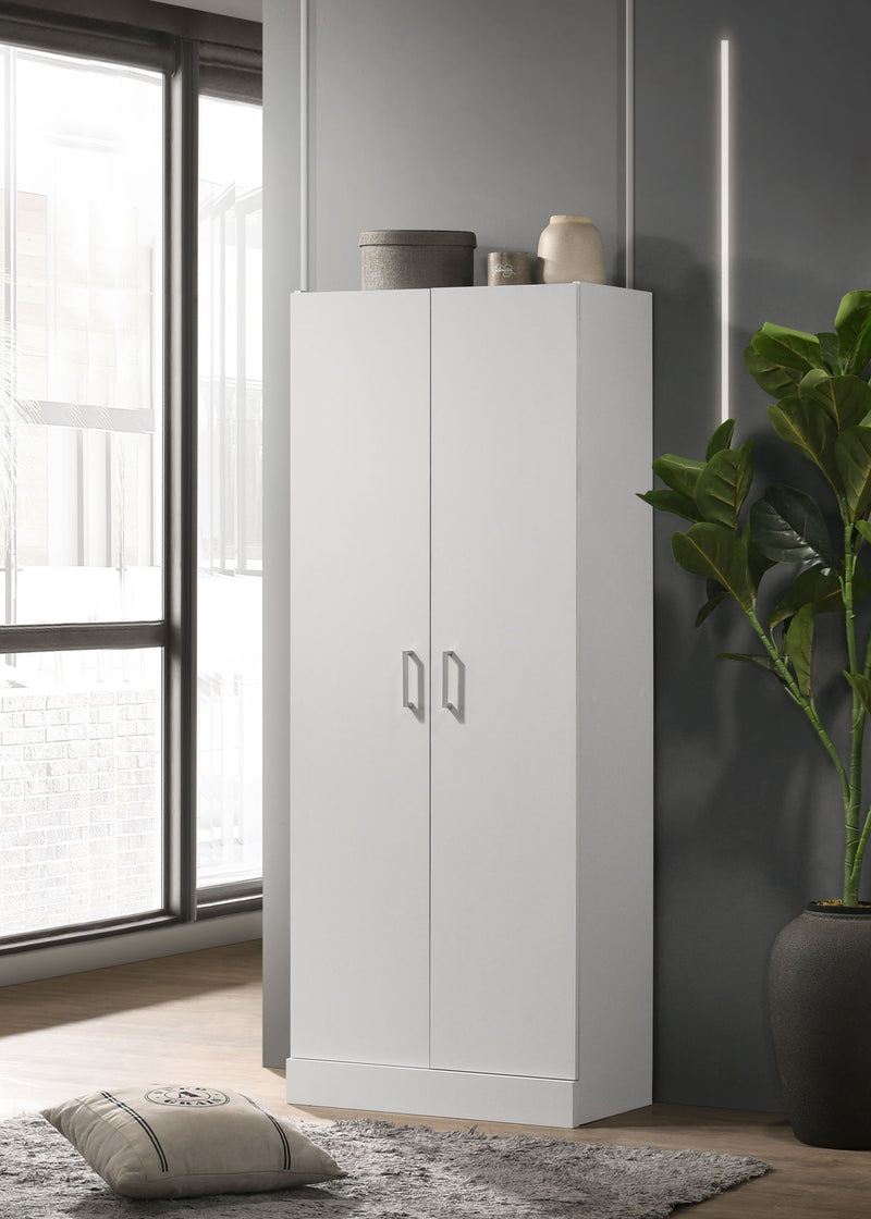 Lilola Home Alara height simplistic double door white storage cabinet with clean lines and spacious interior.