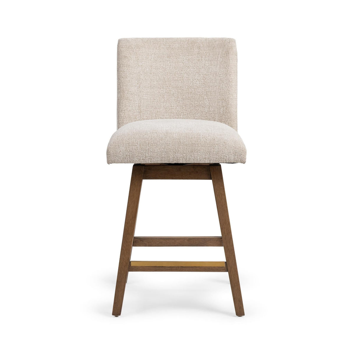 Classic Home Ava swivel counter stool in vanilla oat with a modern design and wooden legs, 24-27 inches height.