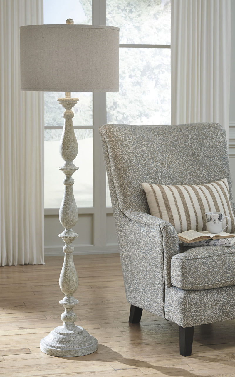 Bernadate - Poly Floor Lamp - Whitewash - R&R Furniture Gallery (Fountain Valley, CA)