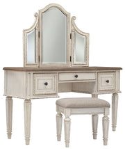 Realyn - Vanity/Mirror/Stool (Set of 3) - White / Brown / Beige - R&R Furniture Gallery (Fountain Valley, CA)