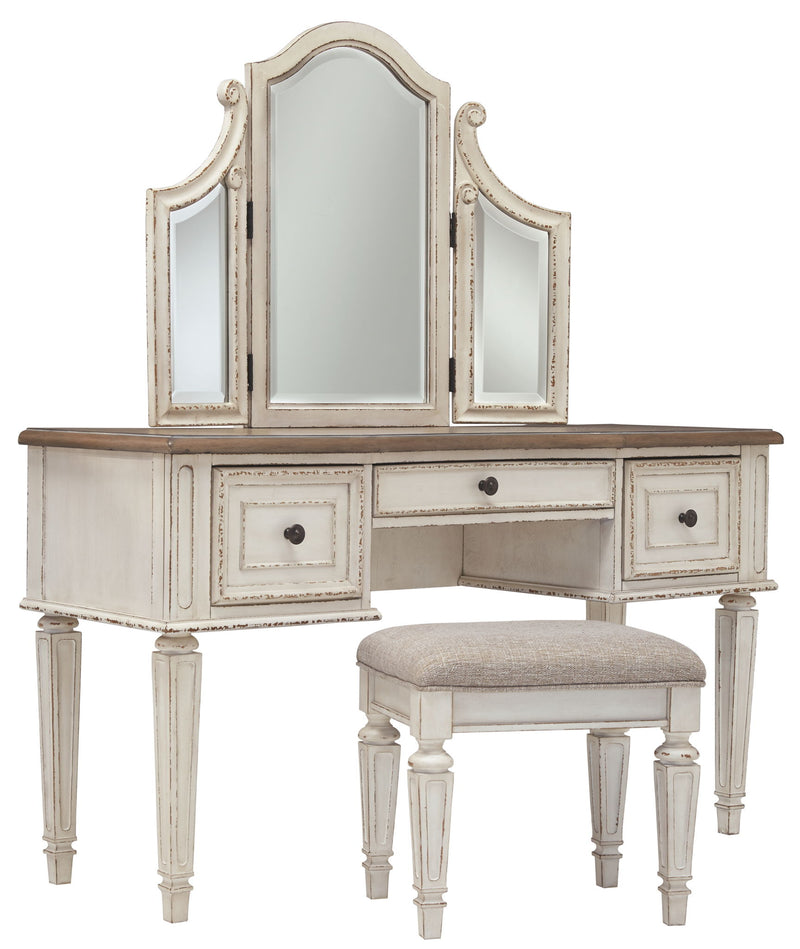Realyn - Vanity/Mirror/Stool (Set of 3) - White / Brown / Beige - R&R Furniture Gallery (Fountain Valley, CA)