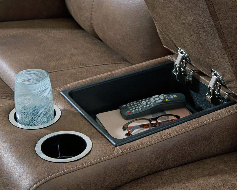 Beckley Place - Power Reclining Loveseat With Console / Adjustable Headrest - Earth - R&R Furniture Gallery (Fountain Valley, CA)