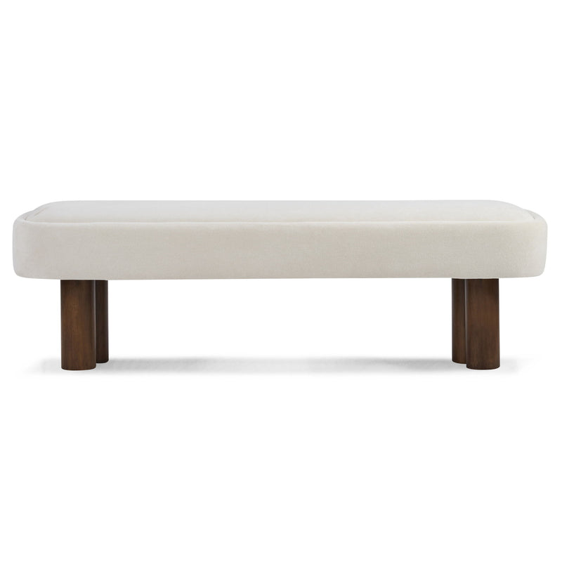 Indoor upholstered dining bench by Noble House with padded seat and wooden legs, ideal for modern dining rooms.
