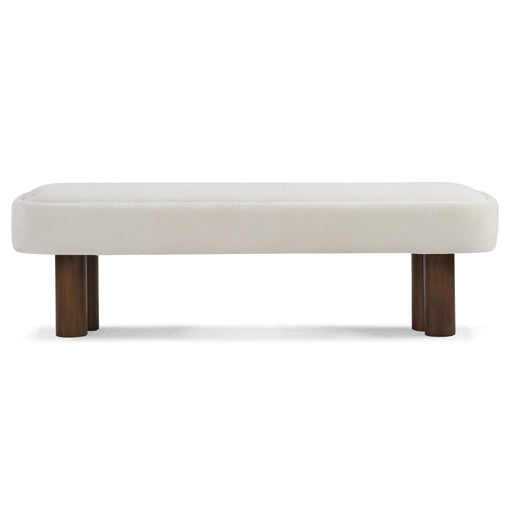 Indoor upholstered dining bench by Noble House with padded seat and wooden legs, ideal for modern dining rooms.