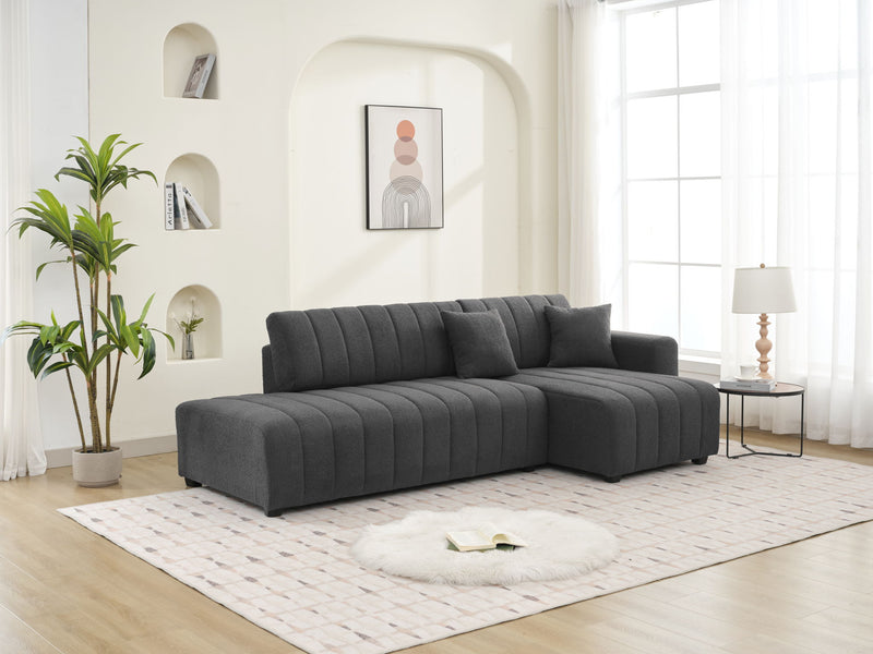 Jessica lamb wool sectional sofa with chaise by Urban Retreats, featuring plush upholstery and a modern stationary design.