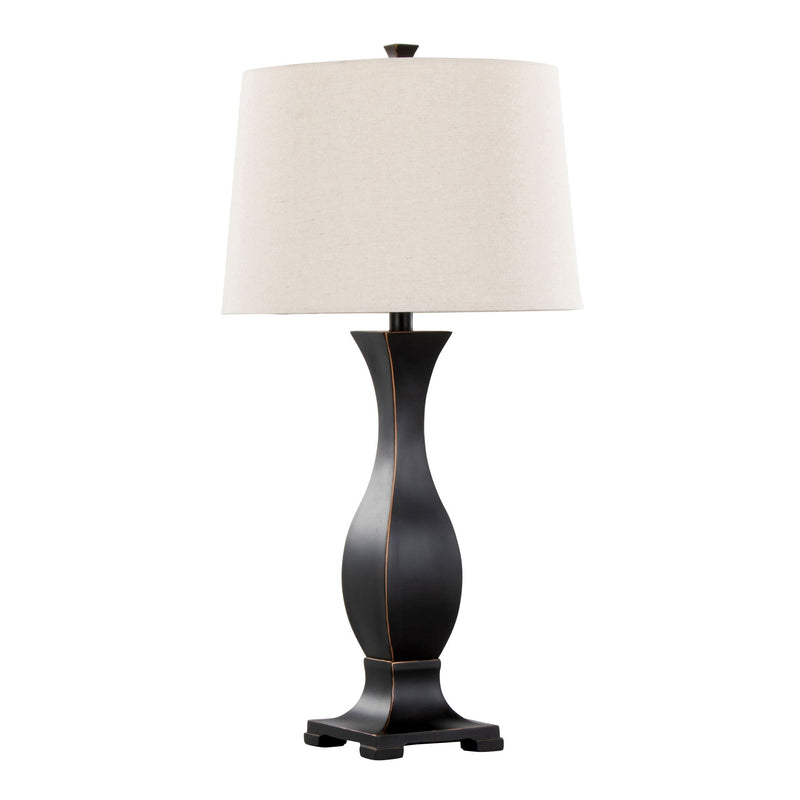 Lumi Source Riley contemporary table lamp set with oil rubbed bronze bases and oatmeal fabric shades, modern home lighting decor.