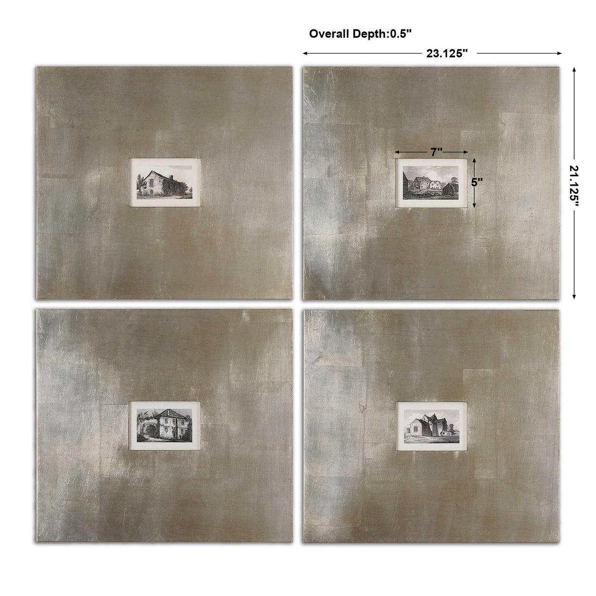 Historical Buildings - Framed Art (Set of 4) - Silver