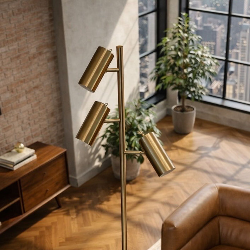Lumina - Floor Lamp With Rotary Switch Triple Spots Cone Base - Gold - R&R Furniture Gallery (Fountain Valley, CA)