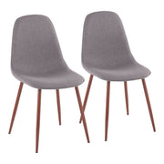 Set of two Pebble contemporary upholstered dining and accent chairs with walnut legs by Lumi Source, showcasing plush fabric and stylish design.