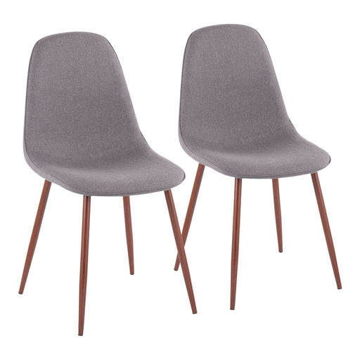 Set of two Pebble contemporary upholstered dining and accent chairs with walnut legs by Lumi Source, showcasing plush fabric and stylish design.