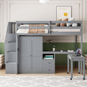 Loft Bed With Stairs, Bookshelf, Drawers, Desk & Wardrobe, Space Saving Multifunctional Furniture - R&R Furniture Gallery (Fountain Valley, CA)