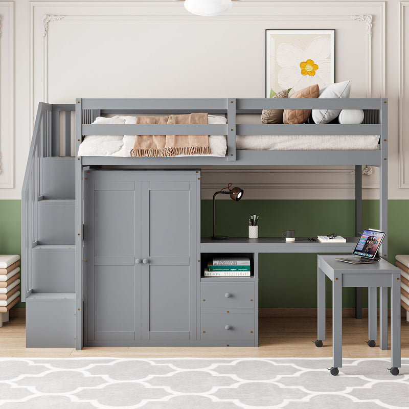 Loft Bed With Stairs, Bookshelf, Drawers, Desk & Wardrobe, Space Saving Multifunctional Furniture - R&R Furniture Gallery (Fountain Valley, CA)
