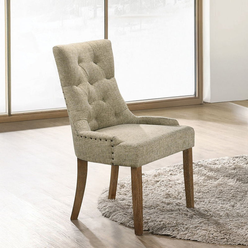 Yotam - Side Chair (Set of 2) - Beige Fabric & Salvaged Oak - R&R Furniture Gallery (Fountain Valley, CA)