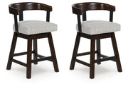 Haddigan - Upholstered Swivel Barstool (Set of 2) - Dark Brown - R&R Furniture Gallery (Fountain Valley, CA)