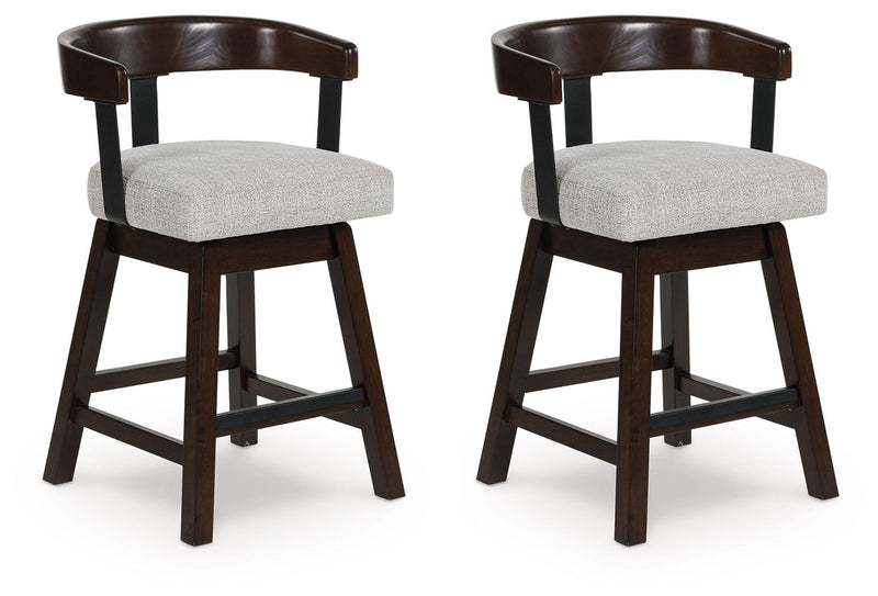 Haddigan - Upholstered Swivel Barstool (Set of 2) - Dark Brown - R&R Furniture Gallery (Fountain Valley, CA)
