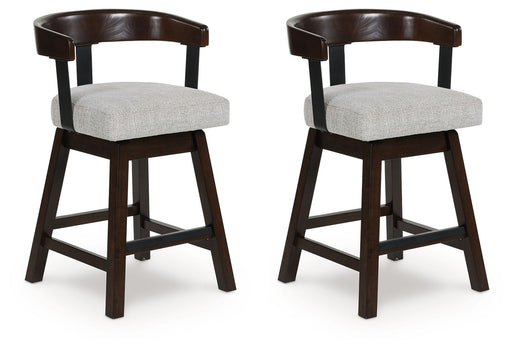 Haddigan - Upholstered Swivel Barstool (Set of 2) - Dark Brown - R&R Furniture Gallery (Fountain Valley, CA)