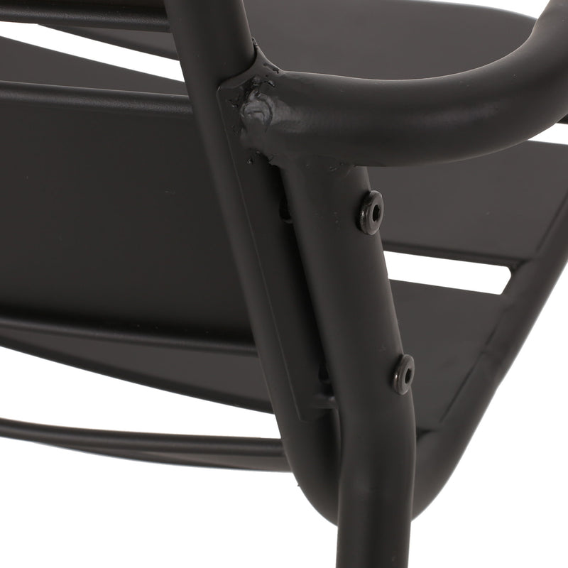 Noble House Terra Nova matte black 3-piece outdoor bistro set with table and two chairs, perfect for patio or garden seating.