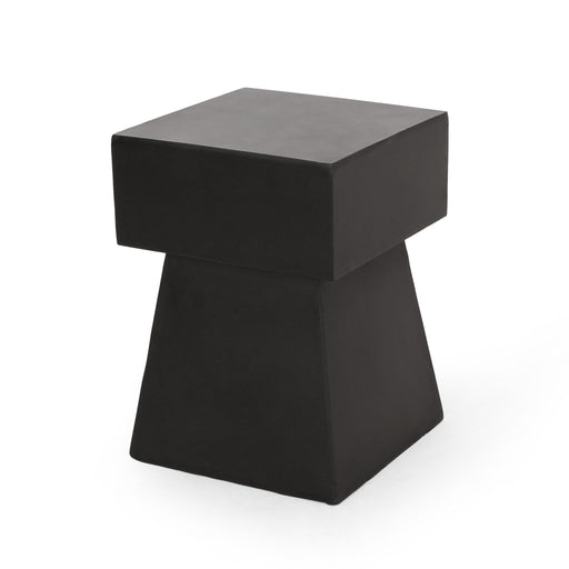 Black outdoor side table from Noble House, patio end table with a sleek, modern design for outdoor seating areas.