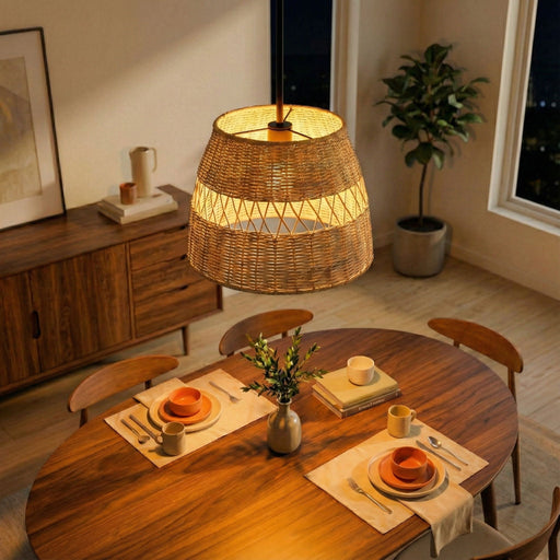 Essence - Single Lights Pendant With Shade - Black / Rattan - R&R Furniture Gallery (Fountain Valley, CA)