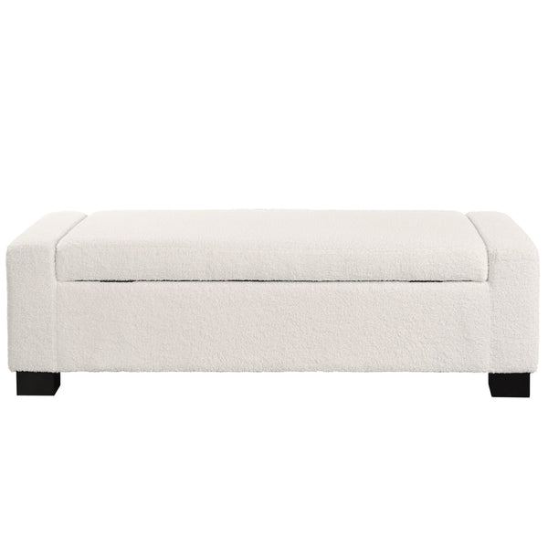 Textured Boucle Ottoman Bench With Hinged Lid For Seating And Storage - Beige