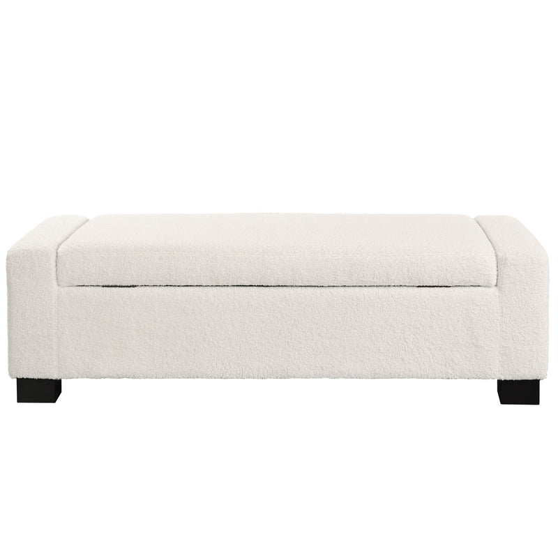 Textured Boucle Ottoman Bench With Hinged Lid For Seating And Storage - Beige - R&R Furniture Gallery (Fountain Valley, CA)