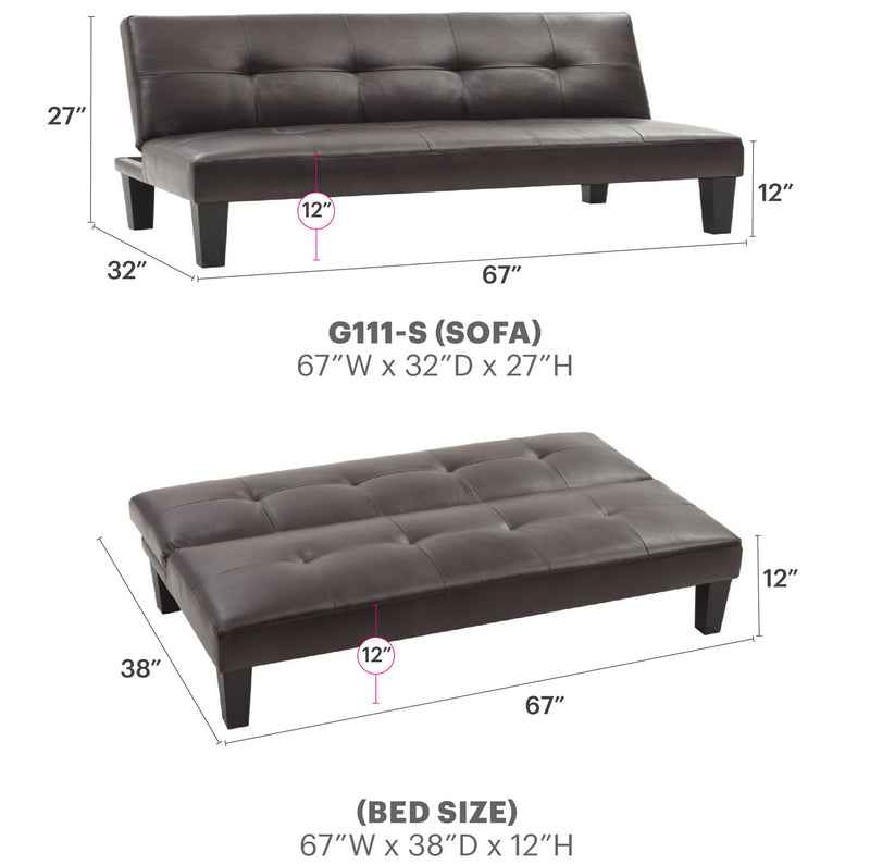 Glory Furniture Alan sofa bed futon sofa with neutral fabric and modern design, shown in both sofa and bed configurations.
