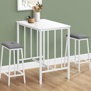 Modern 3-piece counter height dining set by 8th Street, includes rectangular table and matching chairs in contemporary style.