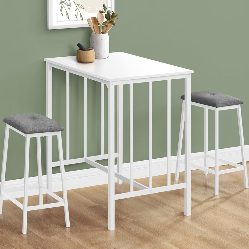 Modern 3-piece counter height dining set by 8th Street, includes rectangular table and matching chairs in contemporary style.