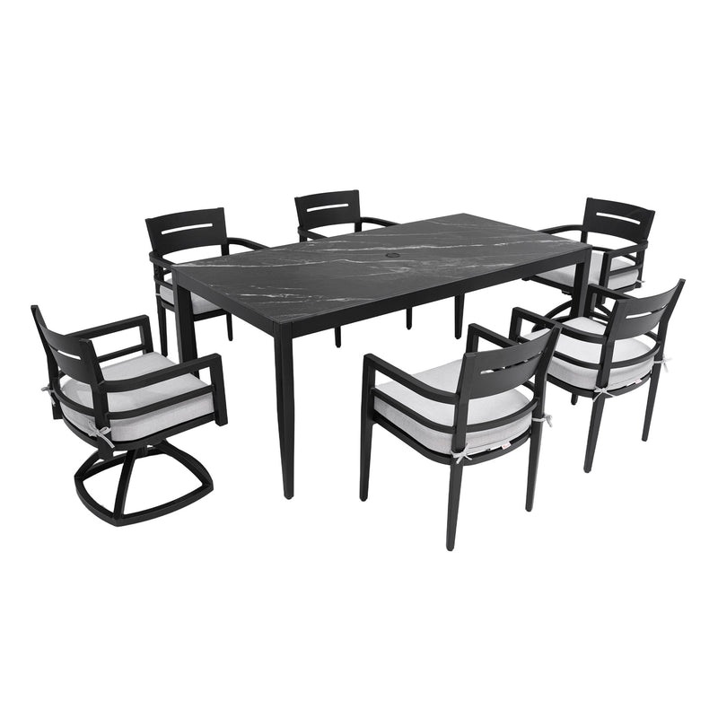 Modern Outdoor Patio Dining Set With Table And Chairs With Sunbrella Cushions - R&R Furniture Gallery (Fountain Valley, CA)