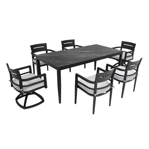 Modern Outdoor Patio Dining Set With Table And Chairs With Sunbrella Cushions - R&R Furniture Gallery (Fountain Valley, CA)