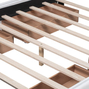 DreamHaus upholstered platform bed with classic headboard and built-in drawers, no box spring needed, in a modern bedroom setting.