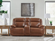 Healy Pier - Power Reclining Loveseat With Console / Adj Headrest - Chocolate - R&R Furniture Gallery (Fountain Valley, CA)