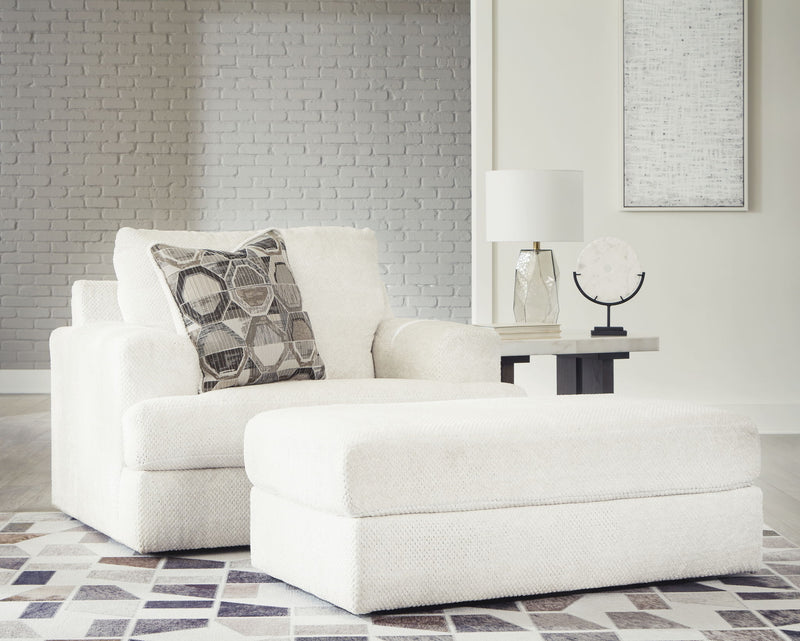 Signature Design by Ashley Karinne living room set with stationary chair and ottoman in a modern, comfortable fabric.