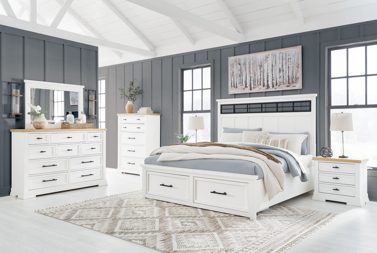 Ashbryn 6-piece bedroom set by Benchcraft® featuring panel storage beds and coordinating bedroom furniture in a modern design.